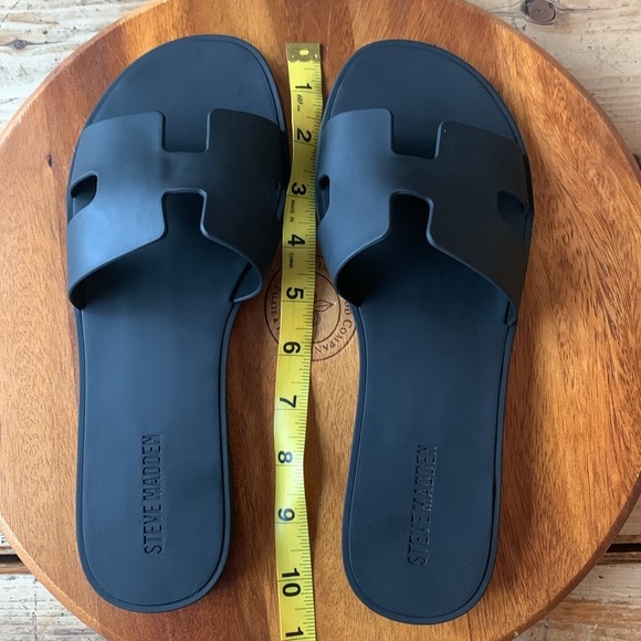 - Steve Madden Hadyn-J Black Leather Slip On Open Rounded Toe Fashion Flat… - Picture 5 of 7